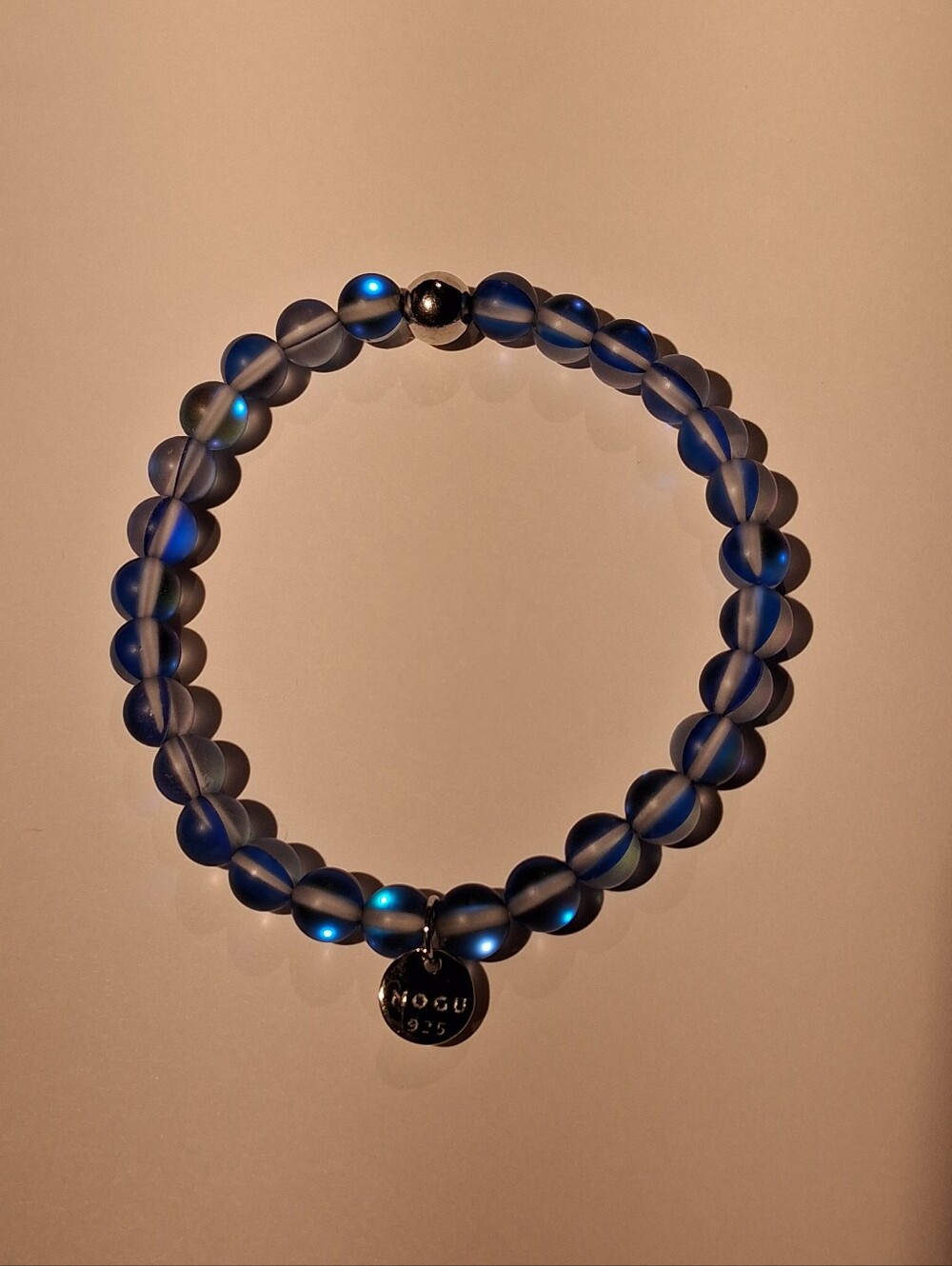 NOGU Sapphire Blue Mermaid Glass Bracelet  925 Sterling Silver Charm Beaded  EXC